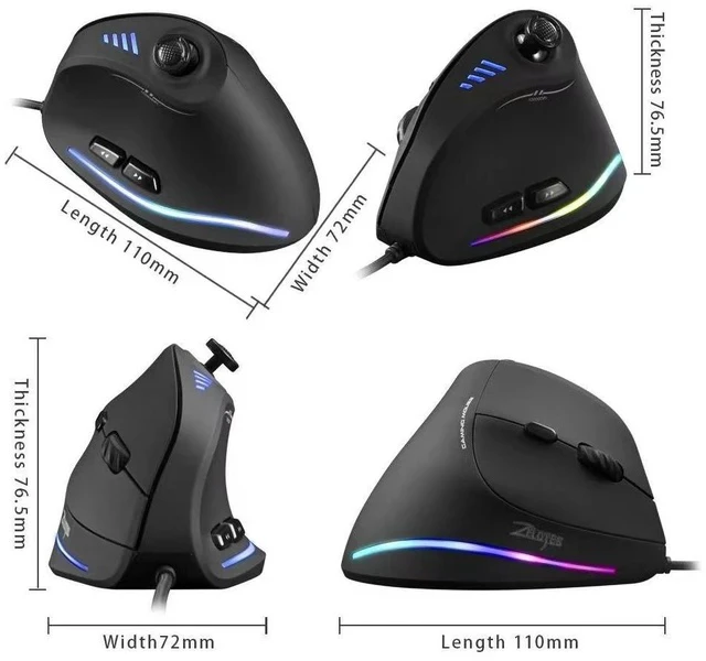 Alt view image 3 of 7 - C-18 Ergonomic Wired Gaming Mouse with Joystick 5 Adjustable DPI Levels, RGB Lighting, Customizable Macro Buttons, for PC/Laptop - black