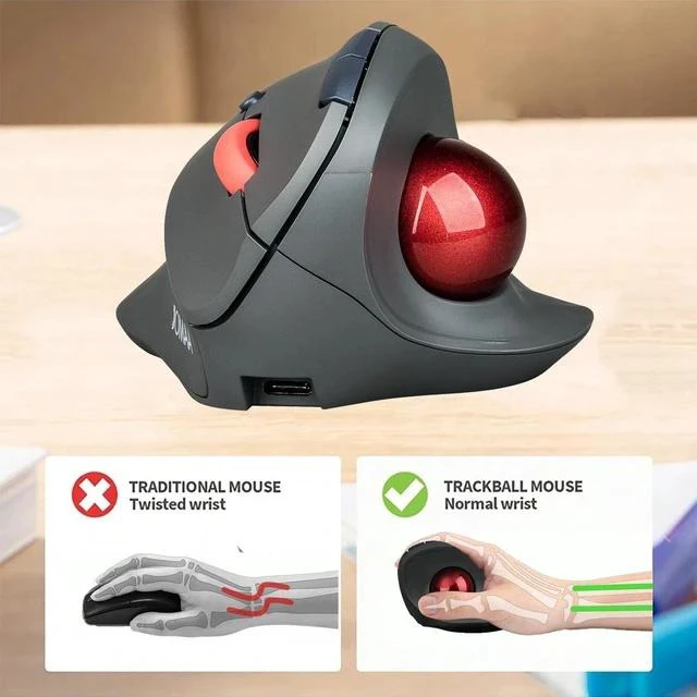 Alt view image 6 of 7 - Wireless Vertical Trackball Mouse Dual Mode BT + 2.4G Connectivity, 650mAh Rechargeable Battery, Ergonomic Thumb-Operated Rollerball