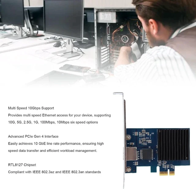Alt view image 3 of 7 - 10G PCIe Network Card, RJ45 Port RTL8127 PCI Express Gen 4 X1 to 10 Gigabit, PCIE Network Adapter, Network Card, Ethernet Card for Linux