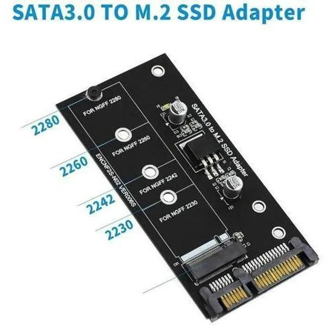 Alt view image 7 of 7 - B Key M.2 NGFF to SATA III Adapter Card, SATA3 7+5Pin M.2 SSD Converter Supports 30/42/60/80mm M.2 Drives, Black