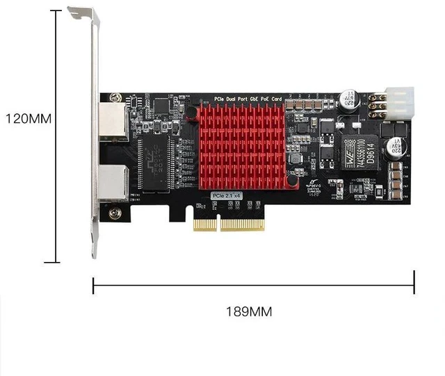 Alt view image 5 of 5 - Industrial-Grade PoE Gigabit Ethernet Network Card PCIe x4, PoE+ Power over Ethernet, Image Capture / Camera Power Supply, Intel I350AM2 Chipset