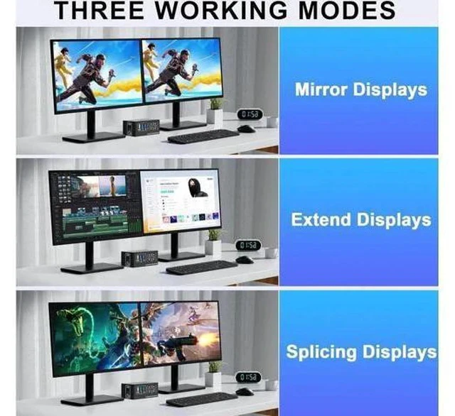 Alt view image 3 of 7 - 4 Port Dual Monitor DP1.4 & HDMI2.1 Hybrid KVM Switch 8K@60Hz USB3.0 5Gbps, 4 USB Sharing Ports for 4 PCs Share 2 Displays