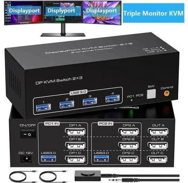 Main image of 2-Port Triple DP KVM Switch, 8K@60Hz 4K@120Hz, 4 USB3.0 Ports