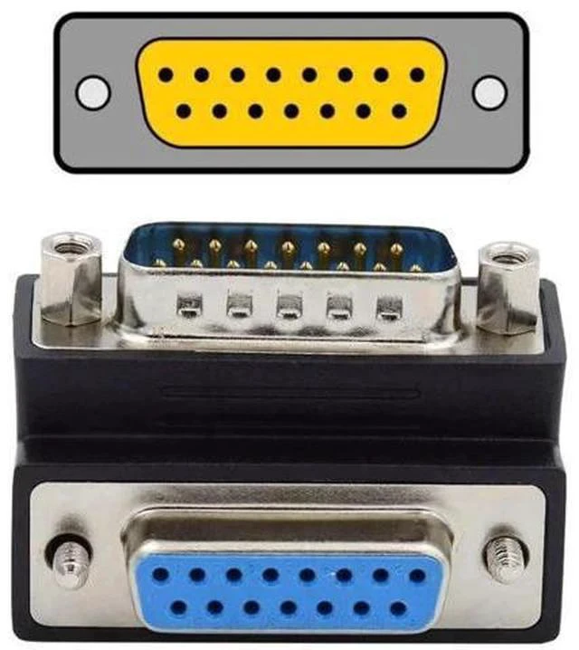 Main image of 90 Degree Up Angled DB15 Male to Female Coupler, 15Pin D-SUB RS232 Serial Right Angle Extension Adapter