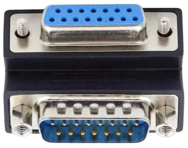 Alt view image 3 of 7 - 90 Degree Up Angled DB15 Male to Female Coupler, 15Pin D-SUB RS232 Serial Right Angle Extension Adapter
