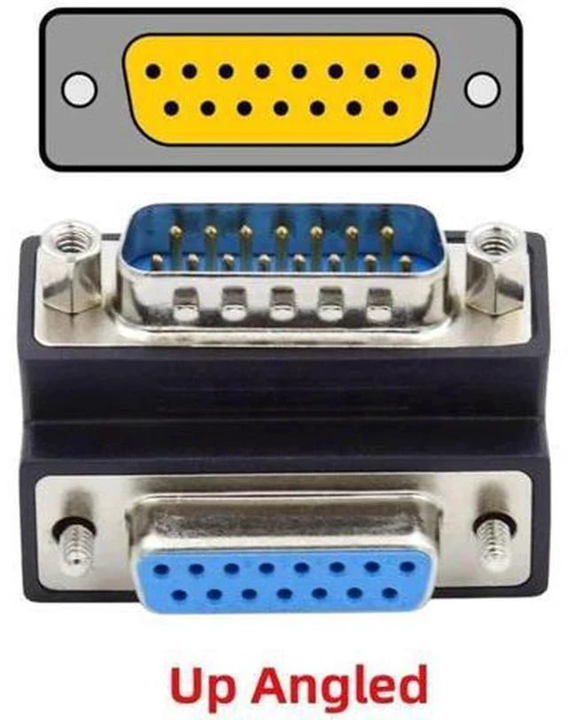 Alt view image 2 of 7 - 90 Degree Up Angled DB15 Male to Female Coupler, 15Pin D-SUB RS232 Serial Right Angle Extension Adapter