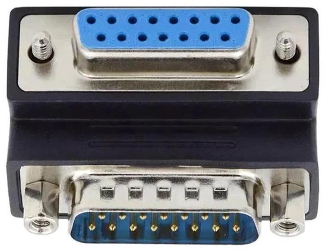 Alt view image 5 of 7 - 90 Degree Down Angled DB15 Male to Female Extension Coupler, 15Pin D-SUB RS232 Serial Port Right Angle Adapter