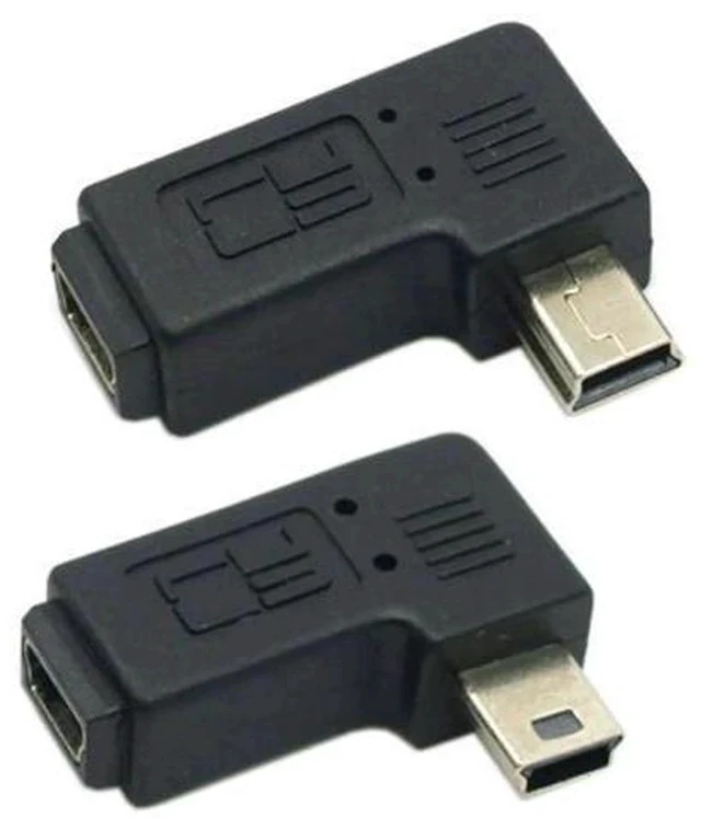 Alt view image 4 of 7 - 2 Pack 90 Degree Left & Right Angled Mini USB 5Pin Male to Female Extension Adapter