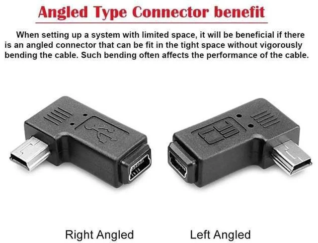 Alt view image 6 of 7 - 2 Pack 90 Degree Left & Right Angled Mini USB 5Pin Male to Female Extension Adapter