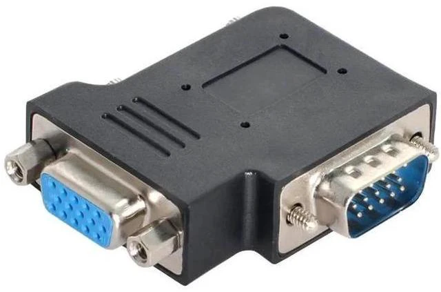 Main image of Black Vertical Flat Left 90 Degree VGA SVGA Male to Female Extension Adapter