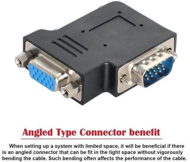 Alt view image 4 of 6 - Vertical Flat Left 90 Degree VGA SVGA Male to Female Extension Adapter, Black Right Angle VGA Extender