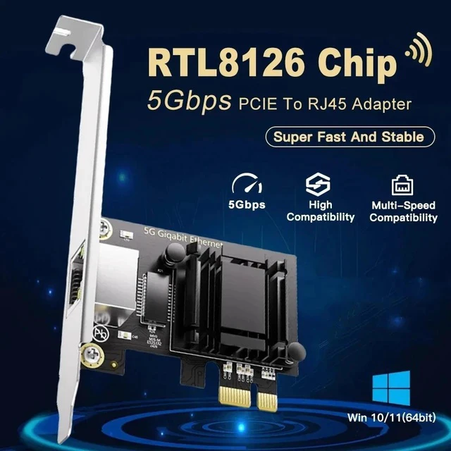 Alt view image 7 of 7 - PCIe Single Port 5G Ethernet Network Card RJ45 Copper 5GBASE-T, PXE Diskless Boot, Gaming NIC, RTL8126 Chip, Wired LAN Adapter