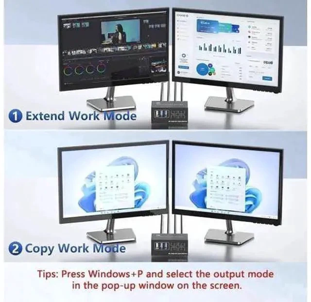 Alt view image 7 of 7 - 4-Port HDMI+DP Dual Monitor KVM Switch, 8K@60Hz 4K@120Hz, USB3.0, Desktop Controller Included