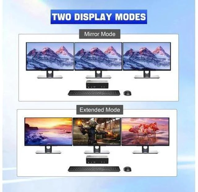 Alt view image 4 of 7 - 2 PCs 3 Monitors KVM Switch, 8K@60Hz HDMI + Dual DP, 3 USB3.0 Ports with Audio & Mic