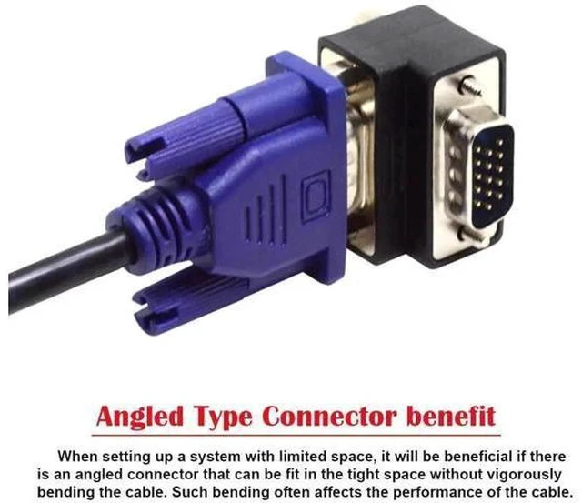 Alt view image 3 of 5 - 90 Degree Up Angled VGA SVGA Male to Female Extension Adapter for Monitor Projector Laptop PC