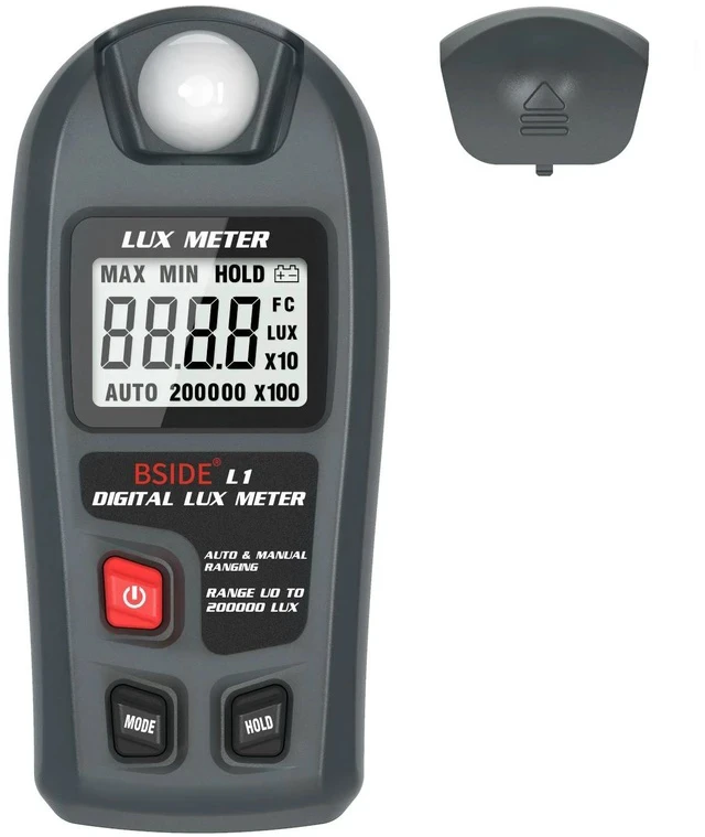 Alt view image 6 of 7 - Mini Pocket Light Meter 200,000 Lux Max, LUX/FC Switchable, Data Hold, Auto/Manual Range, for Plant Growth/Indoor Lighting/Film Shooting - L1