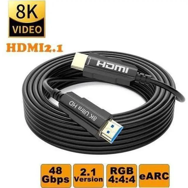 Main image of Fiber HDMI Cable, Real UHD HDR,8K@60Hz 4K@120Hz, Fiber Optic HDMI Cable CEC, EDID, eARC, HDCP2.2, 3D, High Speed 48Gbps HDMI Fiber Optic Cable for PS4 SetTop Box HDTVs Projectors, 15m 49.2 ft.