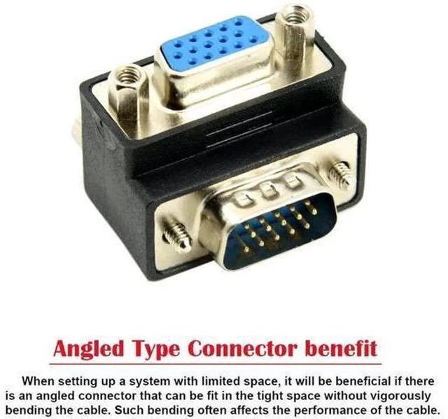 Alt view image 6 of 7 - 90 Degree Down Angled VGA Gender Changer, HDB15Pin SVGA Male to Female Adapter for Monitor Projector Graphics Card