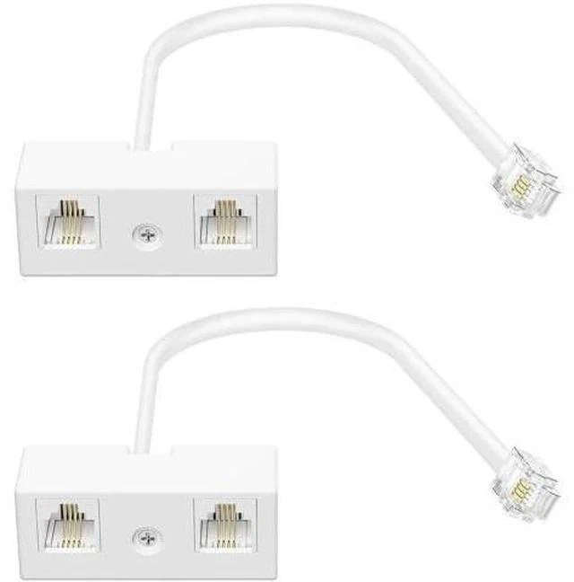 Main image of 2 Pack White RJ11 6P4C 2-Way Telephone Splitter, 1 Male to Dual Female Landline Phone Jack Separator Wall Adapter for Phones & Fax Machines