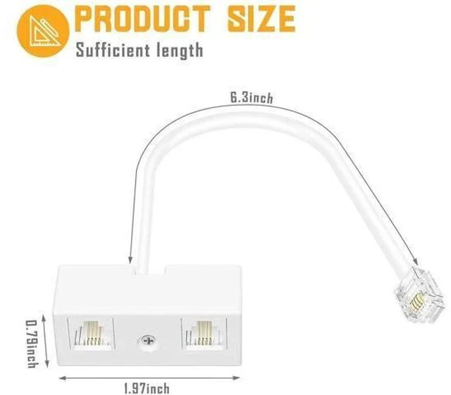 Alt view image 3 of 6 - 2 Pack White RJ11 6P4C 2-Way Telephone Splitter, 1 Male to Dual Female Landline Phone Jack Separator Wall Adapter for Phones & Fax Machines
