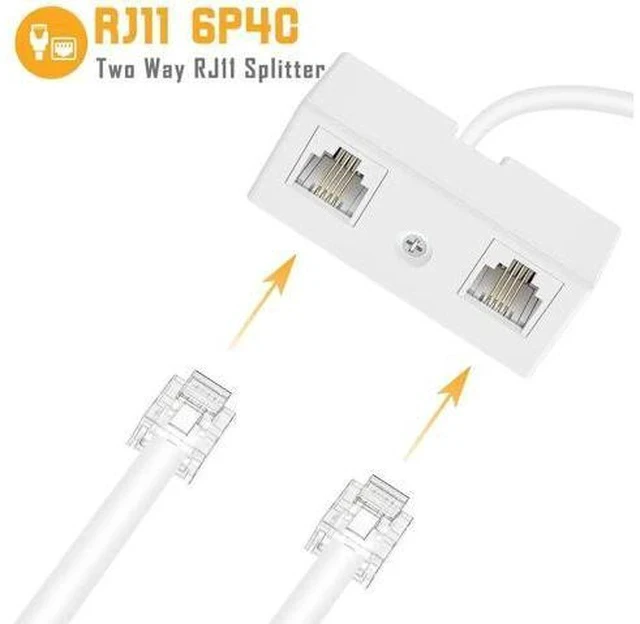 Alt view image 5 of 6 - 2 Pack White RJ11 6P4C 2-Way Telephone Splitter, 1 Male to Dual Female Landline Phone Jack Separator Wall Adapter for Phones & Fax Machines