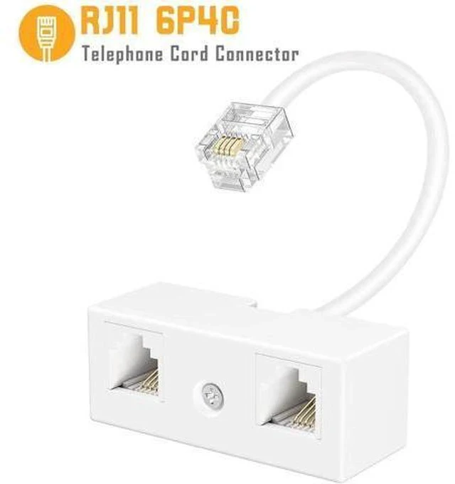 Alt view image 6 of 6 - 2 Pack White RJ11 6P4C 2-Way Telephone Splitter, 1 Male to Dual Female Landline Phone Jack Separator Wall Adapter for Phones & Fax Machines