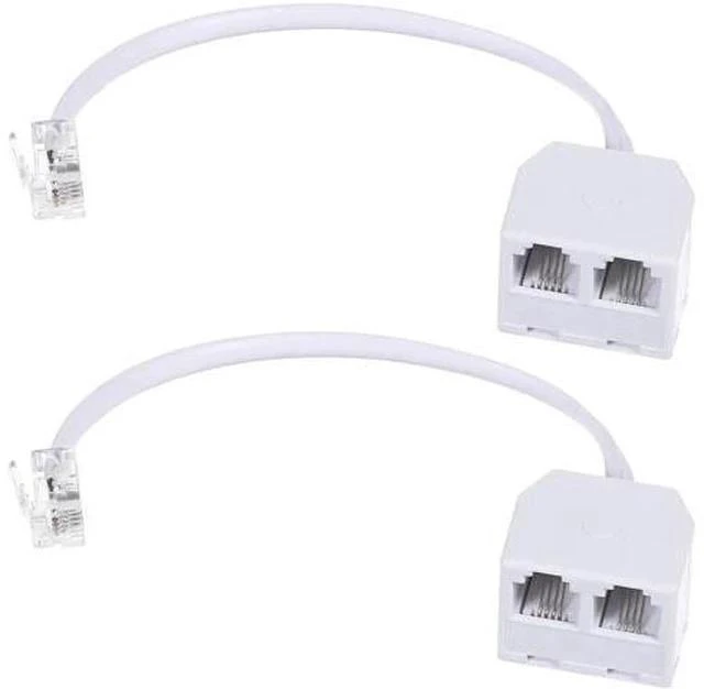 Main image of 2 Pack White RJ11 6P4C Telephone Splitter, 1 Male to Dual Female 2-Way Landline Phone Jack Separator Adapter for Phones & Fax Machines