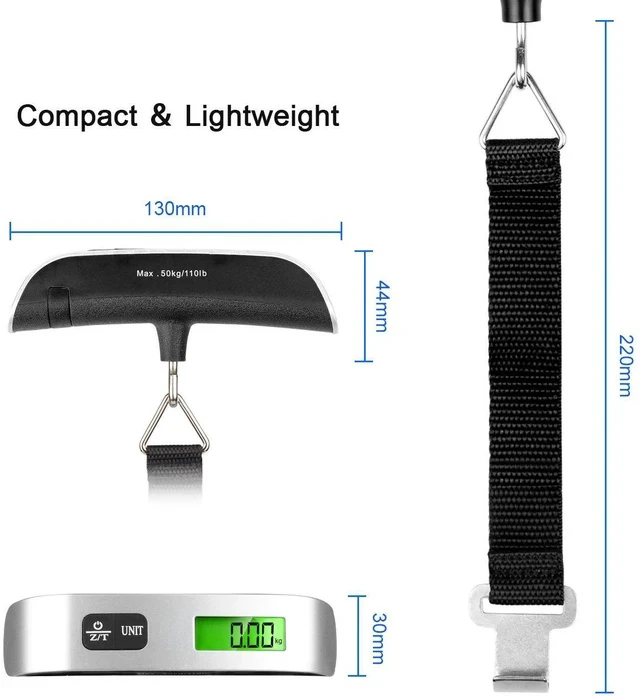Alt view image 6 of 6 - Mini Digital Luggage Scale Portable Handheld Weight Scale with Hook, 50kg Max Capacity, LCD Backlit Display, Ideal for Suitcase/Box/Parcel Weighing