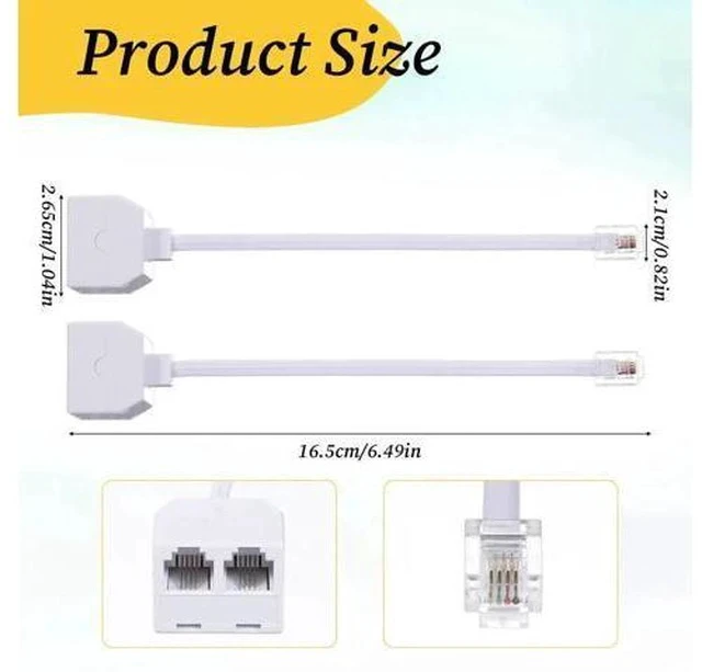 Alt view image 7 of 7 - 2 Pack White RJ11 6P4C Telephone Splitter, 1 Male to Dual Female 2-Way Landline Phone Jack Separator Adapter for Phones & Fax Machines