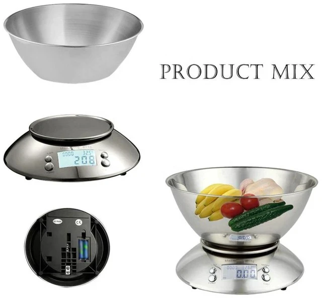 Alt view image 7 of 7 - 5kg/1g Stainless Steel Kitchen Scale with Mixing Bowl High-Precision Digital Food Scale, Smart Timer Function for Baking & Cooking, Household Use