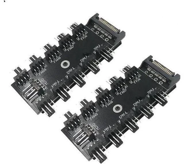Main image of 2 Pack 10-Port 4-Pin PWM Fan Hub, SATA Powered Fan Splitter Adapter, Supports 3Pin/4Pin PC Case & CPU Fans with PWM Speed Regulation