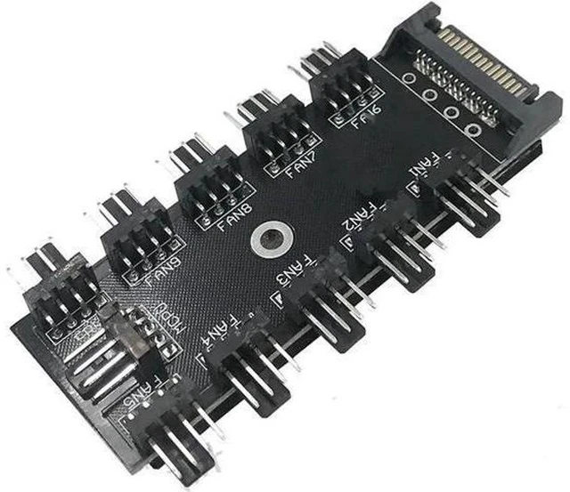 Alt view image 2 of 4 - 2 Pack 10-Port 4-Pin PWM Fan Hub, SATA Powered Fan Splitter Adapter, Supports 3Pin/4Pin PC Case & CPU Fans with PWM Speed Regulation