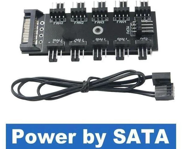 Alt view image 4 of 4 - 2 Pack 10-Port 4-Pin PWM Fan Hub, SATA Powered Fan Splitter Adapter, Supports 3Pin/4Pin PC Case & CPU Fans with PWM Speed Regulation