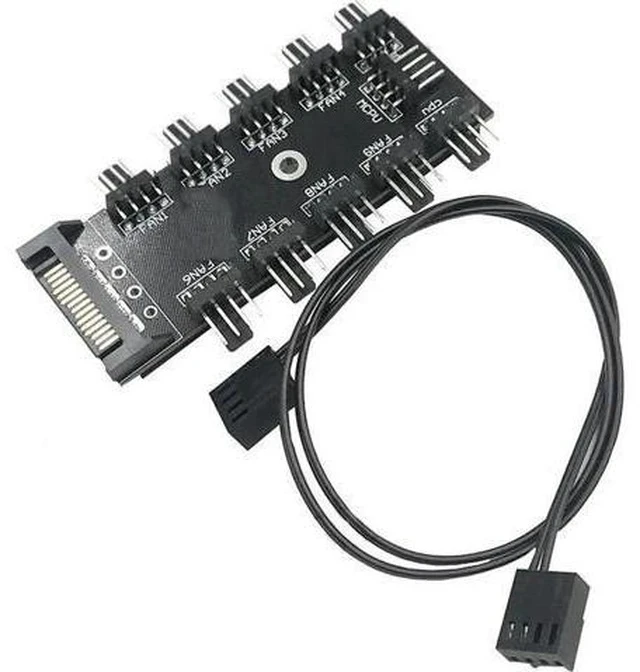 Alt view image 3 of 4 - 2 Pack 10-Port 4-Pin PWM Fan Hub, SATA Powered Fan Splitter Adapter, Supports 3Pin/4Pin PC Case & CPU Fans with PWM Speed Regulation