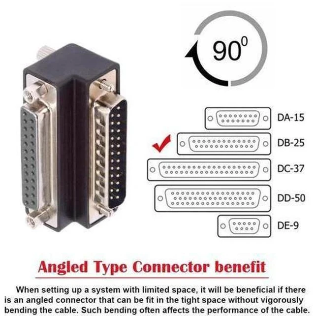 Alt view image 3 of 7 - 90 Degree Up Angled DB25 DSUB Extension Adapter, Male Nut to Female Screw DB25 Connector, Compatible with Parallel LPT Port & AES/EBU Digital Audio Equipment