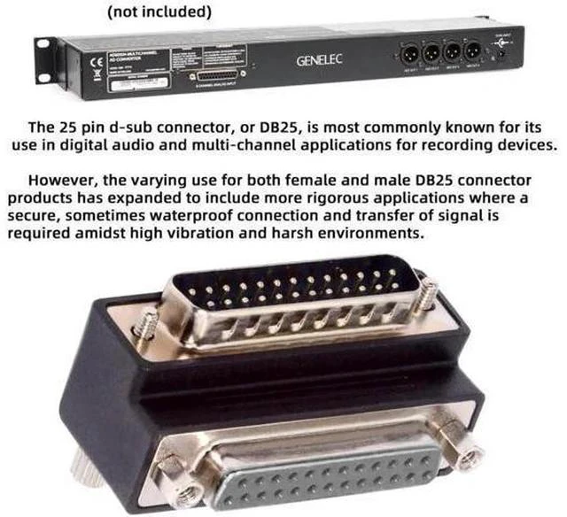 Alt view image 5 of 7 - 90 Degree Up Angled DB25 DSUB Extension Adapter, Male Nut to Female Screw DB25 Connector, Compatible with Parallel LPT Port & AES/EBU Digital Audio Equipment