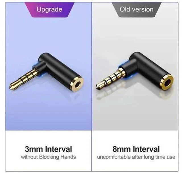 Alt view image 6 of 6 - Right Angle 3.5mm TRRS Audio Adapter, 1/8 Inch Stereo Male to Female Headphone Connector Black for Headsets, Tablets, MP3 Players, Game Controllers & Speakers