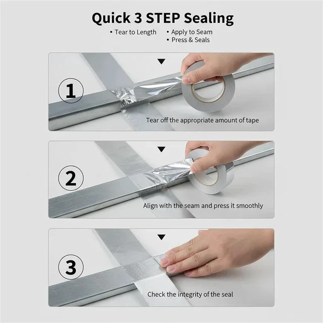 Alt view image 3 of 6 - 0.8 inch x 130 Feet Aluminum Foil Duct Sealing Tape, 3.9 Mil, High-Temperature Heavy-Duty Silver HVAC Tape for Ductwork Dryer Vent