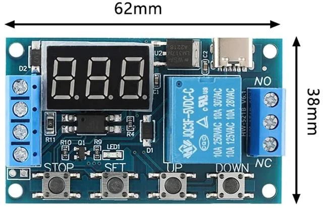 Alt view image 6 of 6 - HW-521B 1-Channel Timer Relay Module Delay DC 6-30V Power Off Disconnect Trigger Delay Cycle Timer with LED Display Circuit On Type-C USB-C Interface, Smart Home Controller