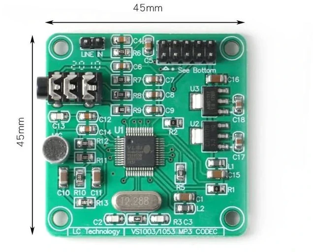 Alt view image 2 of 5 - VS1053 MP3 Audio Player Module Audio Decoder MP3 Player Board Recording Onboard Microphone SPI Interface Output Port Audio Sound Board 1.8V 3.3V AMS-1117 Chip 800mA 12.228Mhz