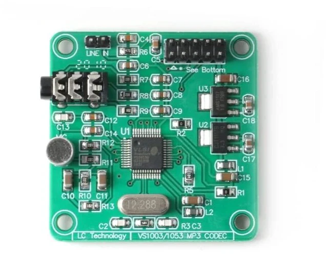 Alt view image 5 of 5 - VS1053 MP3 Audio Player Module Audio Decoder MP3 Player Board Recording Onboard Microphone SPI Interface Output Port Audio Sound Board 1.8V 3.3V AMS-1117 Chip 800mA 12.228Mhz