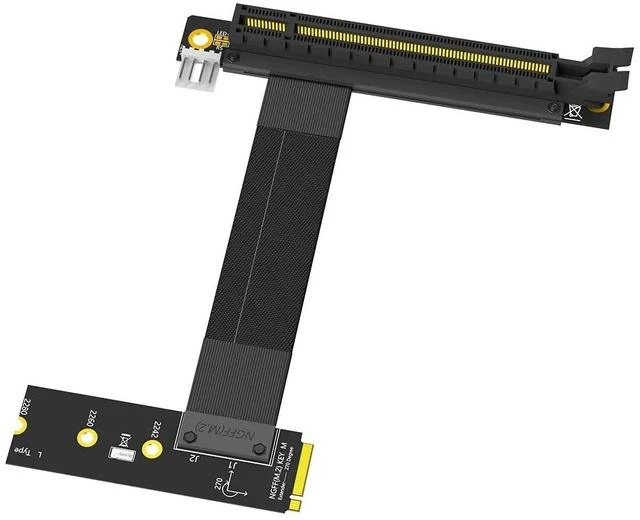 Main image of PCIe 16X 90-Degree to M.2 NGFF Key M Adapter PCI-E x16 to M.2 PCIe Extension Cable for Graphics Card / SSD, 90° Angled Riser for Desktop PC - Left direction