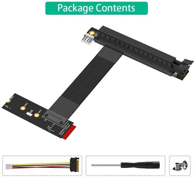 Alt view image 4 of 7 - PCIe 16X 90-Degree to M.2 NGFF Key M Adapter PCI-E x16 to M.2 PCIe Extension Cable for Graphics Card / SSD, 90° Angled Riser for Desktop PC - Left direction