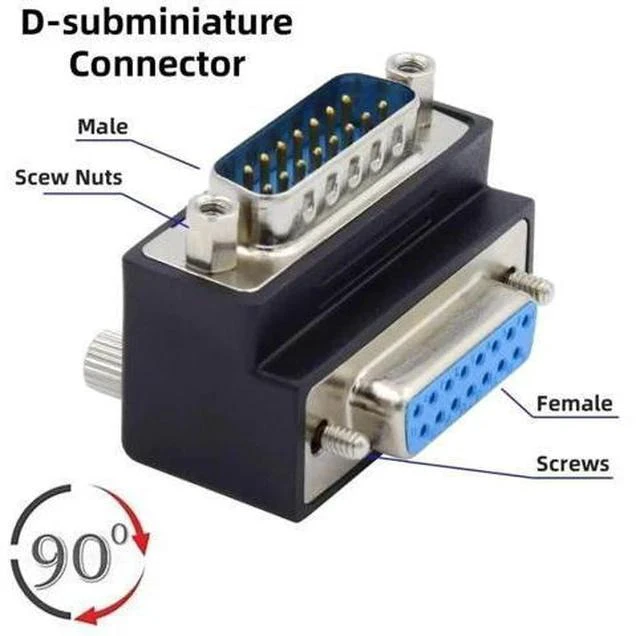 Alt view image 7 of 7 - 90 Degree Up Angled DB15 Male to Female Coupler, 15Pin D-SUB RS232 Serial Right Angle Extension Adapter