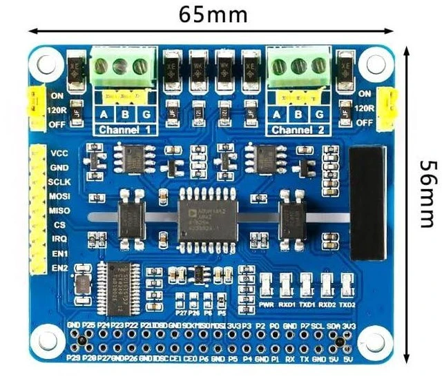 Alt view image 5 of 5 - 2-Channel Isolated RS485 Expansion HAT Board Module SC16IS752 SP3485 Dual Chip Convert SPI to RS485 Data Rate up to 921600bps Embed Multi Protection Circuits for Raspberry Pi 4