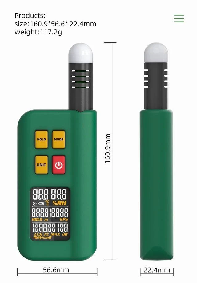 Alt view image 6 of 6 - GX1 Integrated Environment Detector 6-in-1 Temperature, Humidity, Lux Meter, Noise, Altitude & Barometric Pressure Tester, LCD Display, Rechargeable