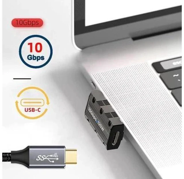 Alt view image 6 of 7 - Low Profile Left 90 Degree Mecha Cyberpunk USB 3.1 Gen2 Adapter, USB-A Male to USB-C Female Elbow Connector, 10Gbps Data Transfer & 120W PD Fast Charging Converter
