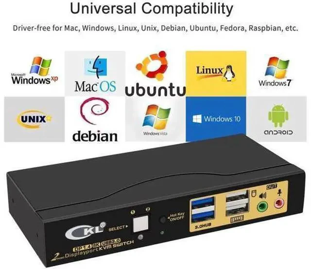 Alt view image 7 of 7 - CKL 2-Port Single DisplayPort KVM Switch, 8K@30Hz, for 2 PCs & 1 Monitor