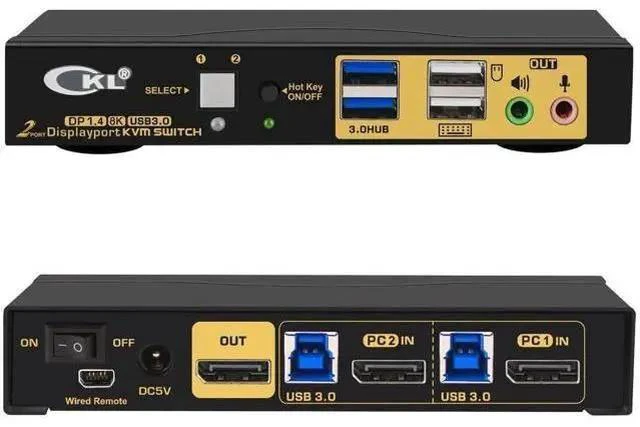 Main image of CKL 2-Port Single DisplayPort KVM Switch, 8K@30Hz, for 2 PCs & 1 Monitor