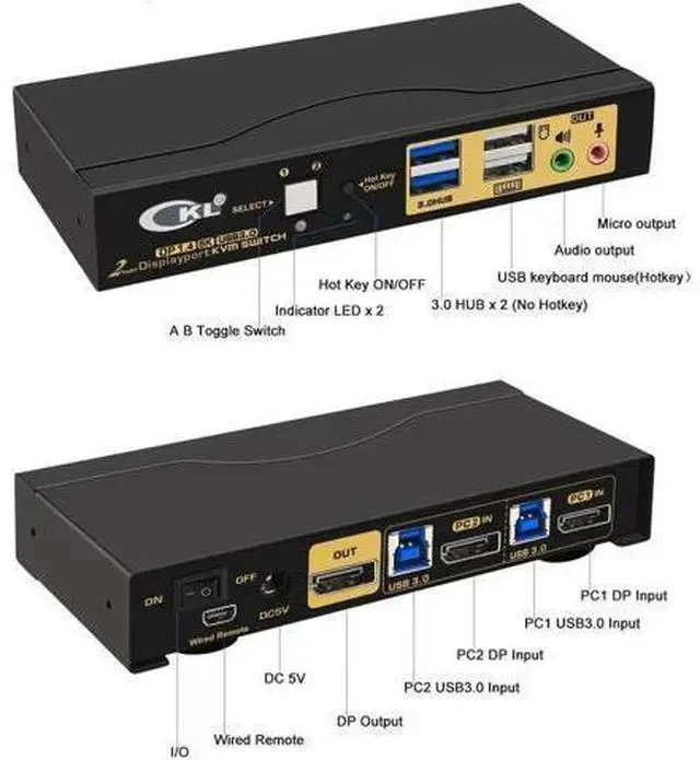 Alt view image 4 of 7 - CKL 2-Port Single DisplayPort KVM Switch, 8K@30Hz, for 2 PCs & 1 Monitor